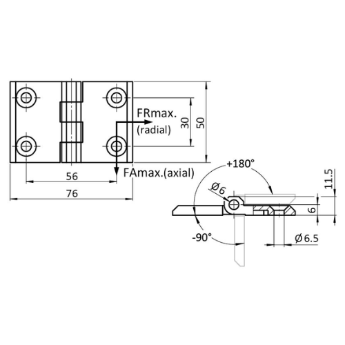 CHARNIERE ACIER INOXYDABLE 50X75 REF 095007E