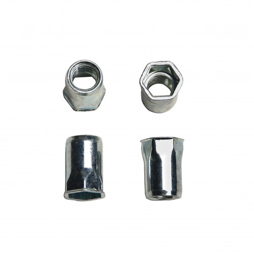 Écrou à sertir M 8 - Acier [ AISI 1008 ] Zingué (Ø x L) 11,0 mm x 21,0 mm -  Tête affleurante Arbre hexagonal - Extrémité de l'arbre ouverte - GO-NUT -  7550802102