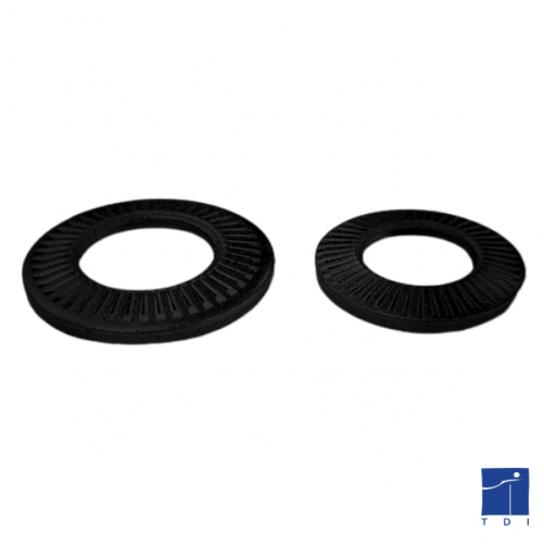 Rondelle conique striée de serrage symbole CS moyenne NFE 25511 6mm acier zinc nickel noir renforcé CONTACT®