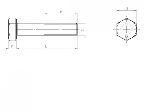 Vis acier - Tête hexagonale H - M16 Longueur 80 mm - Partiellement filetée